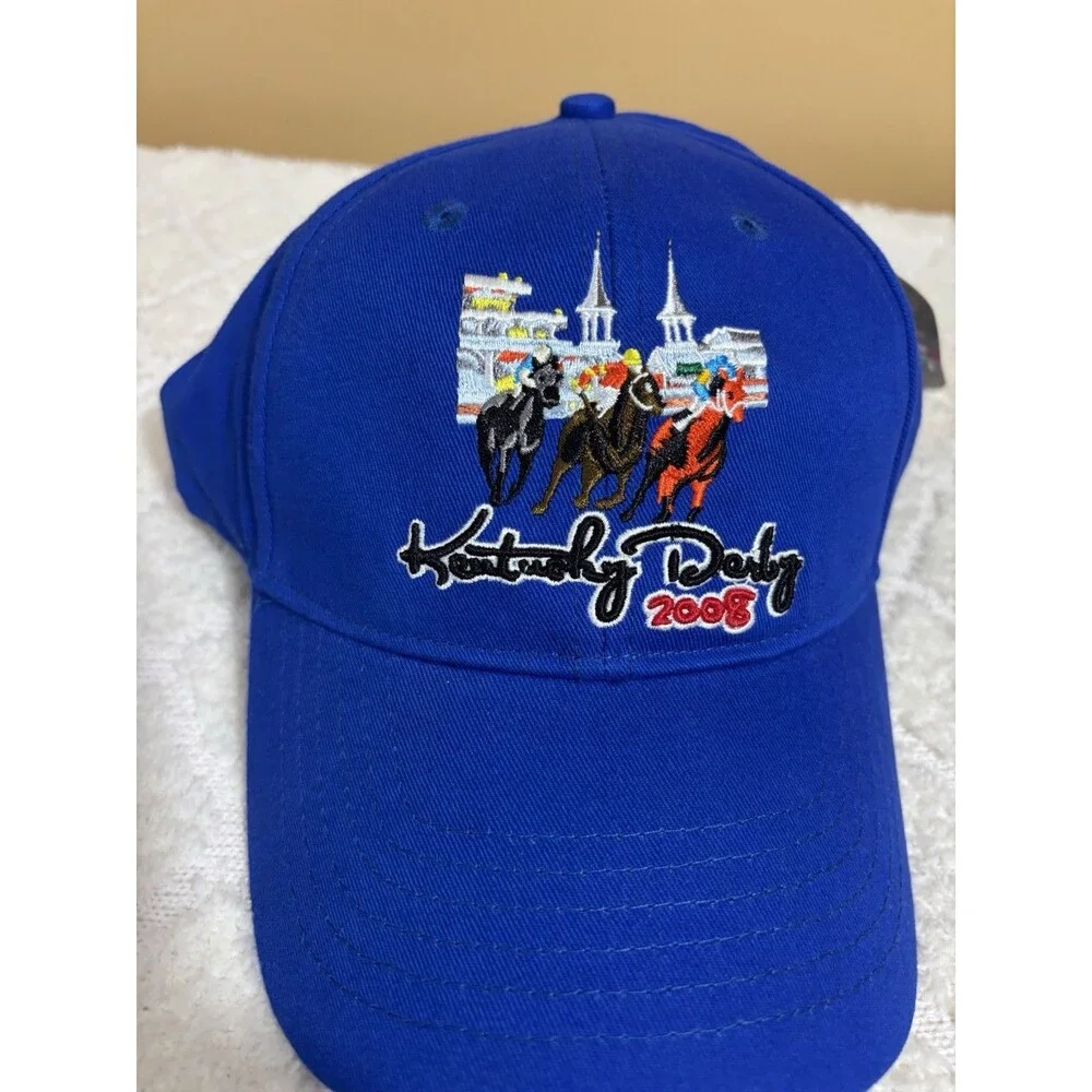 New Vintage Kentucky Derby 2008 Horse Racing Embroidered Adjustable Blue Hat